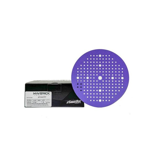 Renegade Products Usa 6 Inch Savage Ceramic Sanding Discs (Multi-Hole Hook & Loop, 60 Grit, 50 Pack) PPV6MHSAV60-50PAK - main