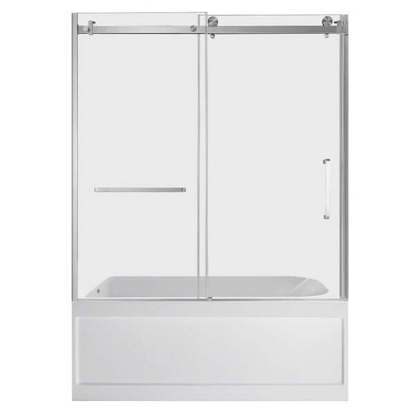 Kingston Brass 60" Acrylic Anti-Skid Alcove Left-Hand Drain Tub with Right Sliding Tub Door, White/Brushed Nickel KVTAP6032L21A8 - main