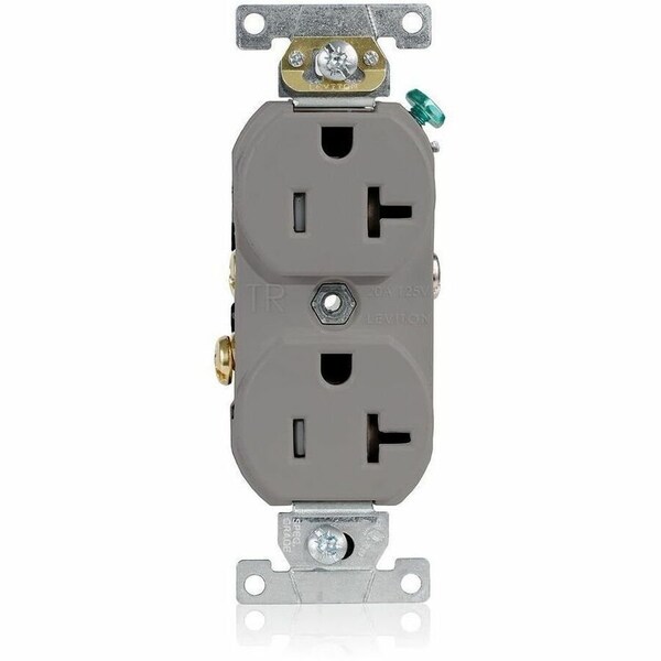 Leviton Straight Blade Receptacle, 5-20R, 20 A, 125V AC, 2 Pole, 3 Wire, Flush Mount, Single, Gray TBR20-GY - main