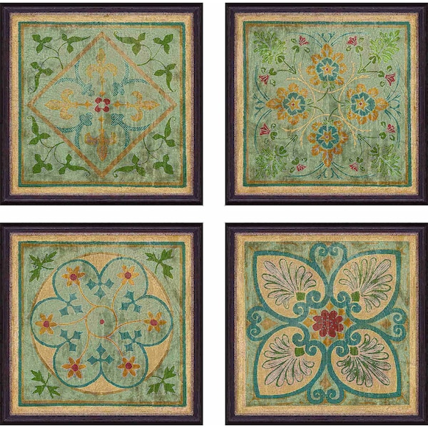 Homeroots Set Of Four Verdigris Pattern Black Framed Print Wall Art, 4PK 526955 - main