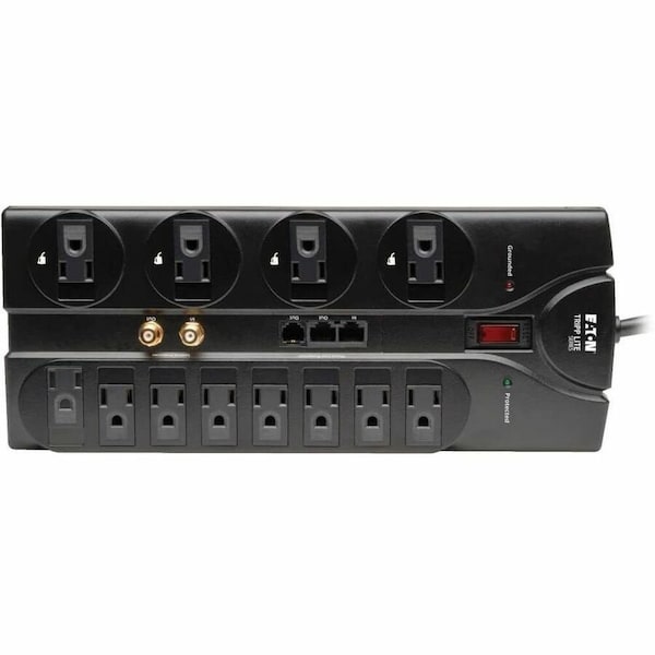 Tripp Lite Power Strip, Surge, Tel/Modem/Coaxial/Ethernet Protection, 12 5-15R, 5-15P, 8 ft., Black TLP1208SAT - main