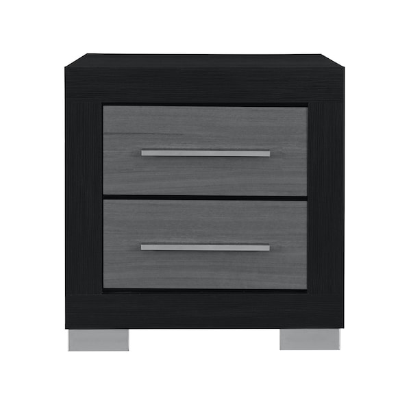 Homeroots 23" Black And Gray Wood Square Two Drawer Nightstand 643690 - main