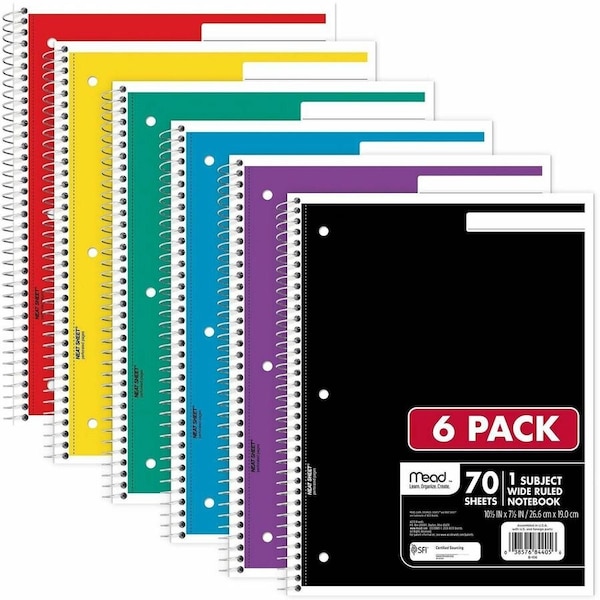 Mead NOTEBOOK, 1SUB, WR, 6/PK, AST, 4PK MEA73063 - main
