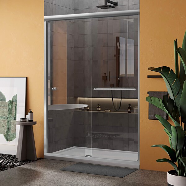 Fab Glass And Mirror Bypass Sliding Glass Shower Door Sorrento Lux Series-Matte Black Finish Semi-Frameless Adjustab SHSOL48X70MB - main