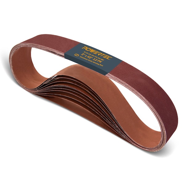 Powertec Sanding Belt, 2 in W, 42 in L, 2 Each of 60/80/120/180/240/400 Grits, Aluminum Oxide, 12PK 42420-1N - main