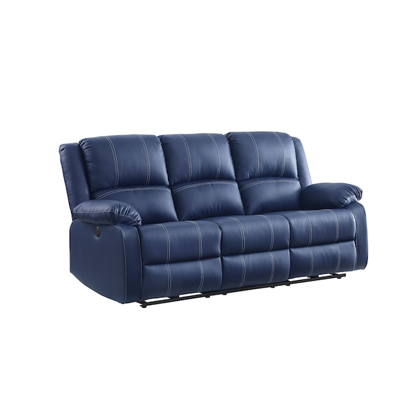 Homeroots 81" Blue Faux Leather Reclining USB Sofa With Black Legs 491002 - main