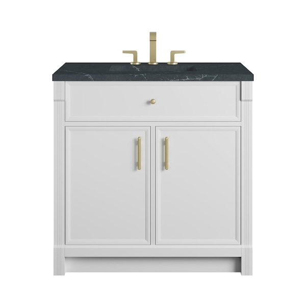 James Martin Vanities Bellshire 36" Single Vanity, Bright White w/ 3 CM Charcoal Soapstone Silestone Top 660-V36-BW-3CSP - main