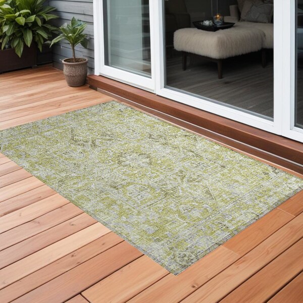 Homeroots 3' X 5' Artichoke Green Oriental Washable Non Skid Indoor Outdoor Area Rug 563739 - main