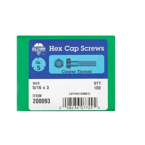Hillman 5/16 in. D X 3 in. L Heat Treated Zinc Steel Hex Head Cap Screw, 100PK 200093 - main