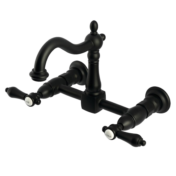 Kingston Brass Two-Handle Wall Mount Bridge Kitchen Faucet, Matte Black KS1260BAL - main