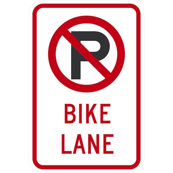 Lyle No Parking Bike Lane Sign with Graphic, 12x18, High Intensity Prismatic, White G-4330-HI_12x18 - main