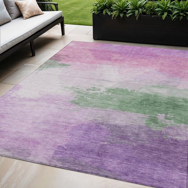 Homeroots 5' X 8' Lilac Lavender And Green Abstract Washable Indoor Outdoor Area Rug 611271 - main