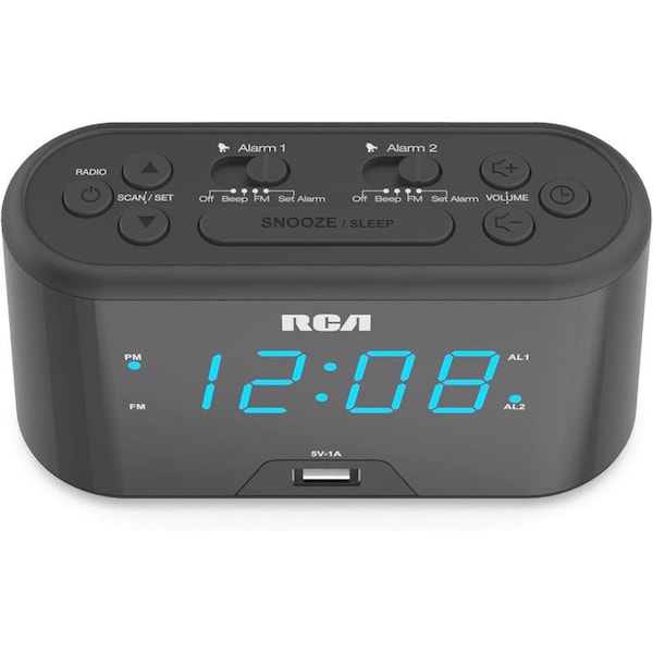 Voxx RCA 4.9 in. Black USB Charging Clock Radio Digital Plug-In RC571 - main