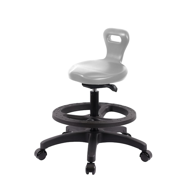 Blue Ridge Ergonomics Poly Serpent Sit-Stand Stool - Medium Bench Height with Black Foot Ring & Casters in Gray Poly PSPMBSO-RG-BF-RC-GRY - main