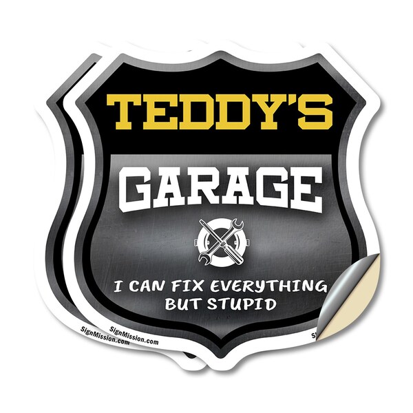 Signmission Teddy's Garage I Can Fix Everything But Stupid, 4 inch X 4 inch, Vinyl Decal, 2PK SHI-D-2PACK-4-490-TEDDY - main