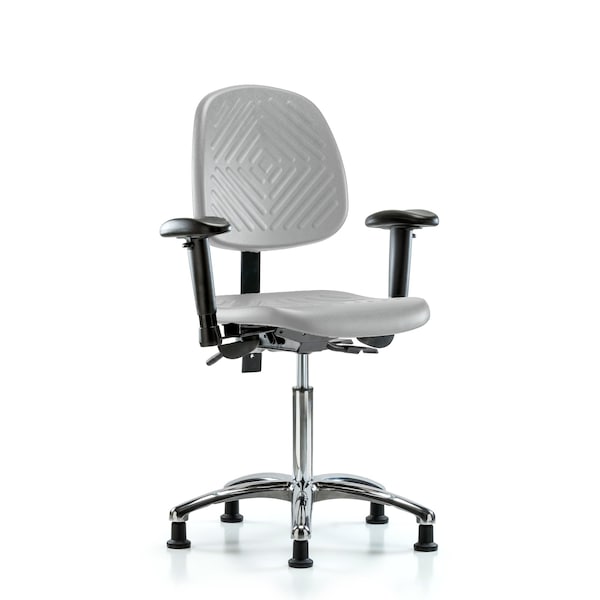 Blue Ridge Ergonomics Poly Chair Chrome-Med Bench Height with Med Back, Seat Tilt, Adj Arms, &Stationary Glides in Gray Poly PMBCH-MB-CR-T1-A1-NF-RG-GRY - main
