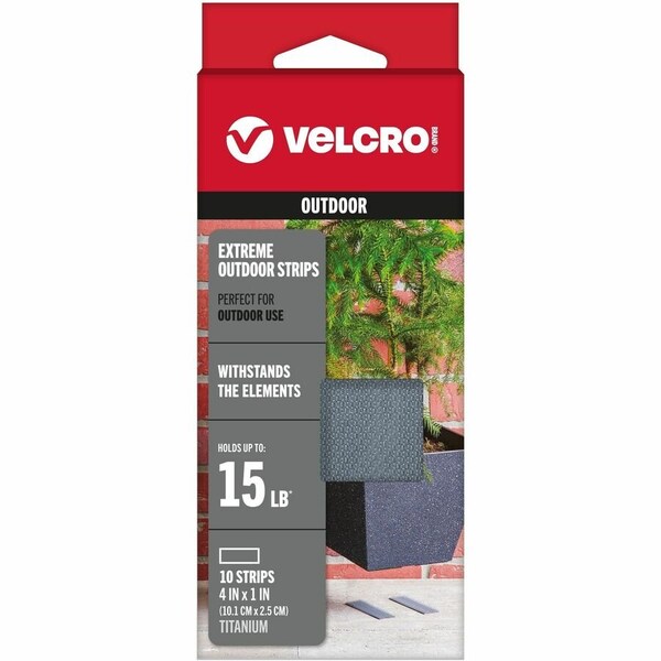 Velcro Brand Velcro, HEAVY-DUTY FASTENERS, EXTREME OUTDOOR PERFORMANCE. 1in X 4in, TITANIUM, 10PK 90812 - main