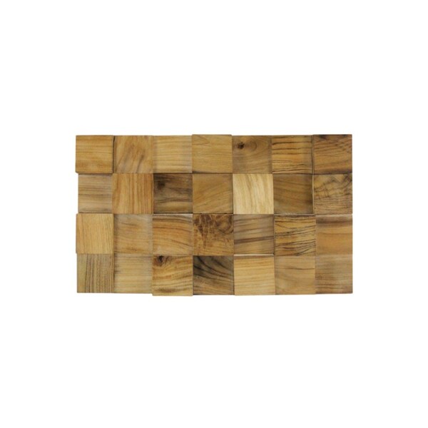 Homeroots Brown 3D Embossed Block Teak Reclaimed Wood Decorative Wall Panels 617485 - main