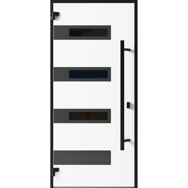 Vdomdoors Front Exterior Prehung Steel Door Ronex0131 Grey Entry Metal Modern Painted W36xH80 Right hand RONEX0131EXD-GRE-W36 X H80-RH-I - main