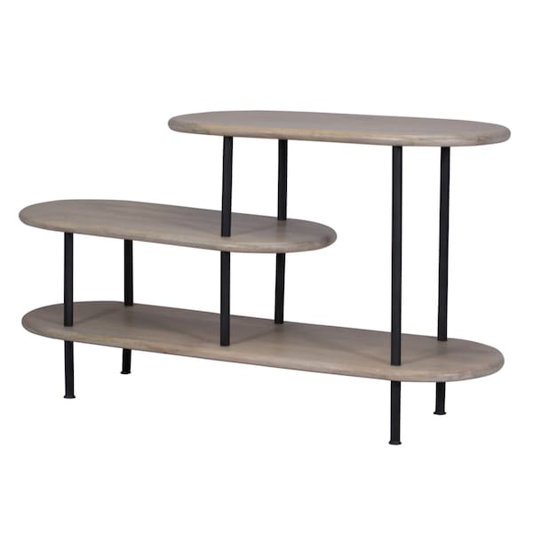 Homeroots 25 White And Gray Iron and Solid Wood Three Tier Bookcase 482681 - main