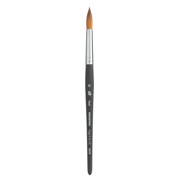 Princeton Aqua Elite Round Brush, Synthetic Bristles, Short Handle Watercolor Paintbrush, Matte Black, Size 12 P4850R12 - main