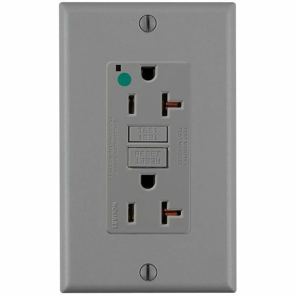 Leviton Extra-Heavy Duty, Hospital Grade, Self-Test GFCI Receptacle, 20 Amp, 125 Volt, Gray GFNT2-HFG - main