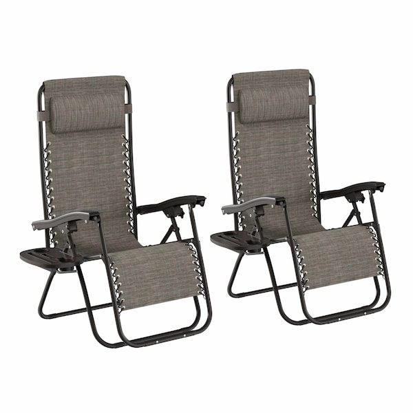 Lavish Home Zero Gravity Chairs with Table and Holders, Gray Outdoor Recliners, Set of 2 80-ANTIG-2 - main