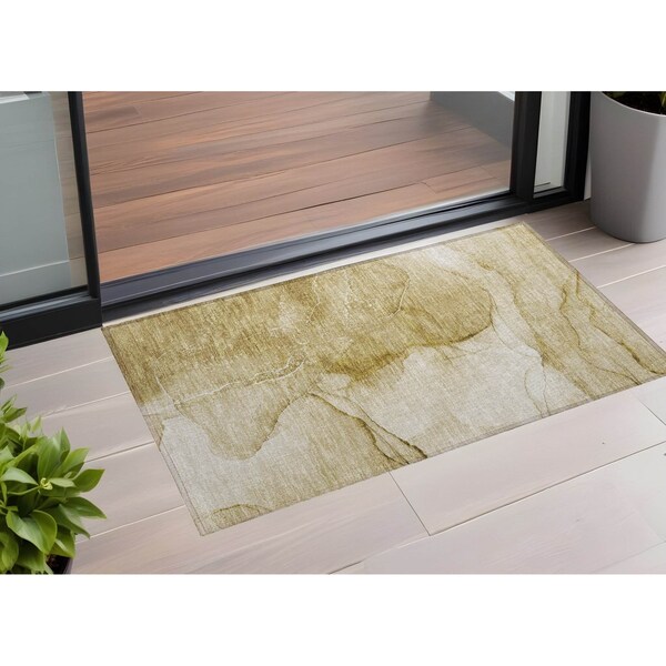 Homeroots 3' X 5' Beige Abstract Washable Non Skid Indoor Outdoor Area Rug 559724 - main