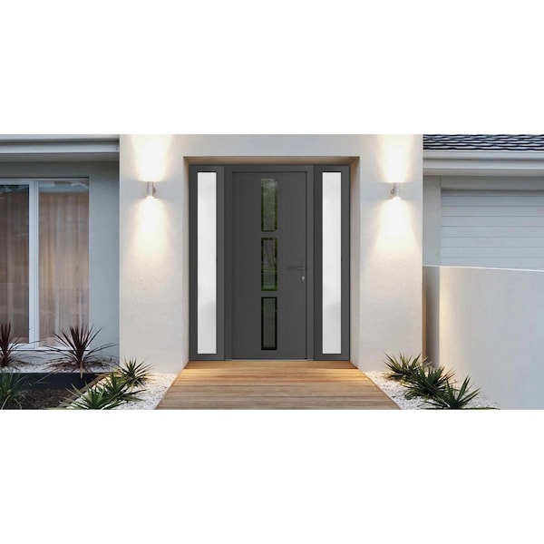 Vdomdoors Front Exterior Prehung Metal-Plastic Door Frosted Glass / MANUX 8112 Antracite / Office Commercial MANUX8112EXD-ANT-W16+32+16-H80-LH-I - main