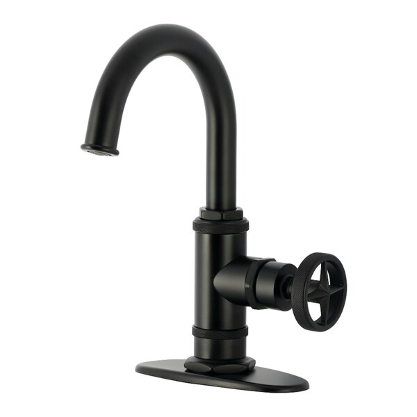 Kingston Brass One-Handle Single-Hole Bathroom Faucet with Deck Plate and Push Pop-Up Drain, Matte Black KSD2210RNX - main