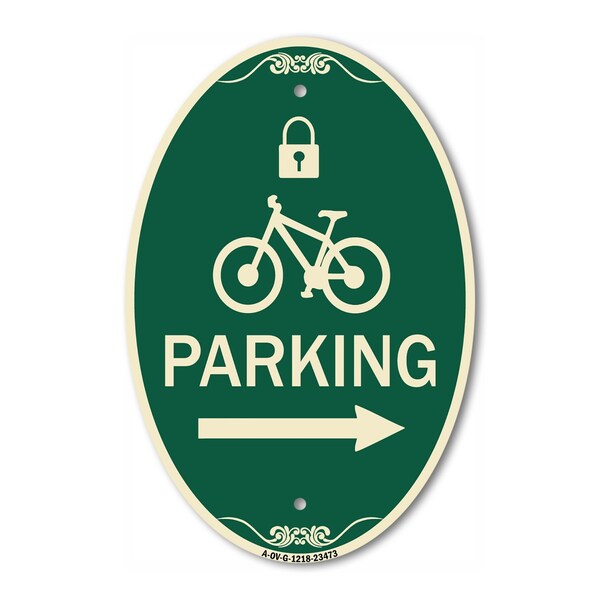 Signmission Parking With Lock Cycle & Right Arrow Symbol, 12 In X 18 In Architectural, Heavy Gauge Aluminum A-OV-G-1218-23473 - main