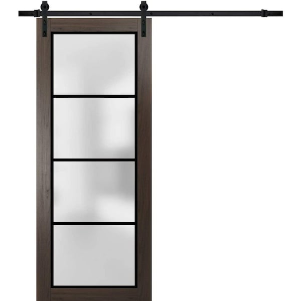 Sartodoors Sturdy Barn Door Frosted Tempered Glass Planum 2132 Black 28x80 Solid Core Modern Interior PLANUM2132BD-B-CA-28 x 80 - main