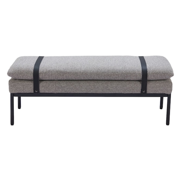 Homeroots 48in Gray and Black Fabric Upholstered Bench 668847 - main