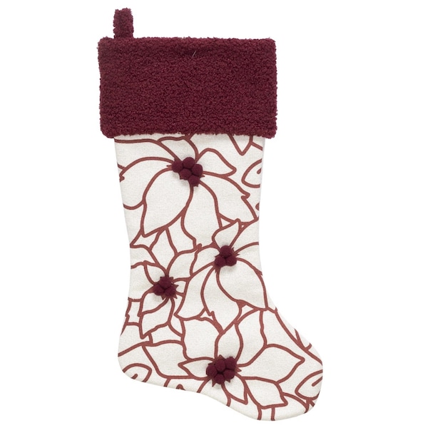 Dyno Ivory/Red Poinsettia Christmas Stocking 20 in. 1201503-1 - main
