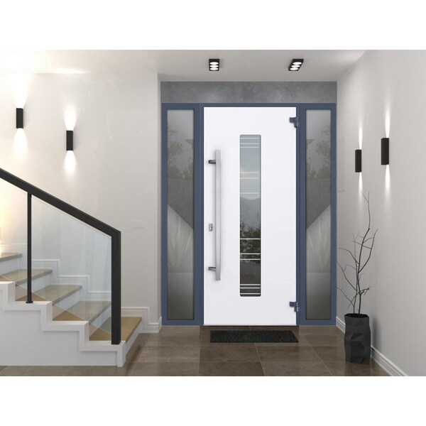 Vdomdoors Steel Door Deux 5755 Gray Graphite 2 Sidelight Exterior Windows Stainless Inserts Single Modern Pai DEUX5755EXD-GRE-W12+36+12 x H80-Left-hand Inswing - main