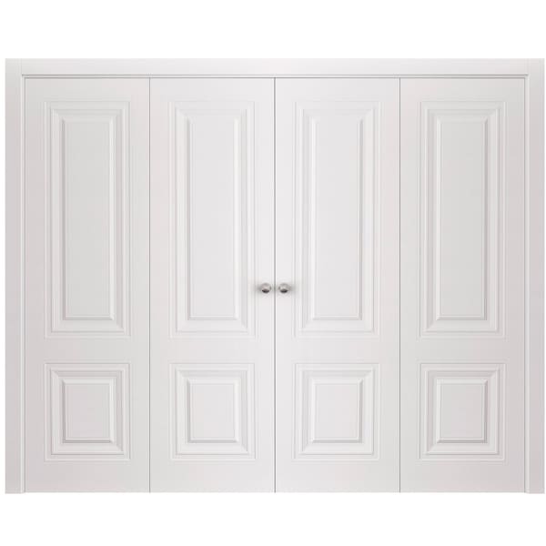 Sartodoors Sliding Closet Double Bi-fold Doors 72 x 80 inches, BASIC 9772 White, Sturdy Tracks Moldings Trims BASIC9772DBF-SKIN-72 - main