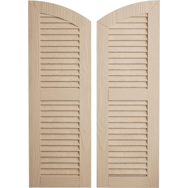 Ekena Millwork Sandblasted 2 Equal Louver w/Elliptical Top Faux Wood Shutters, 18W x 80H 74 Low Side, PR SHULVL18X80SDPR - main