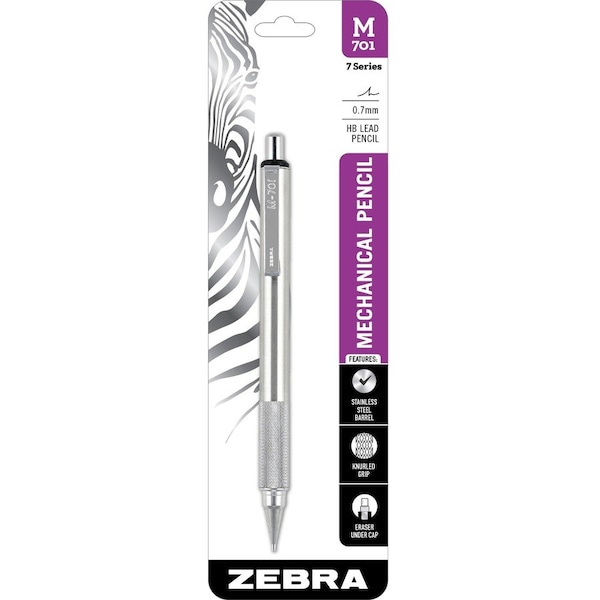 Zebra Pen Zebra M-701 Mechanical Pencil, Refillable, 0.7mm, Stainless Steel 59411 - main