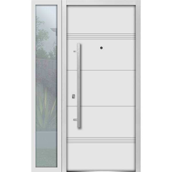 Vdomdoors Steel Door Deux 1705 White Enamel Sidelight Exterior Black Window Stainless Inserts Single Modern P DEUX1705EXD-BEM-W36+14 x H80-Right-hand Inswing - main