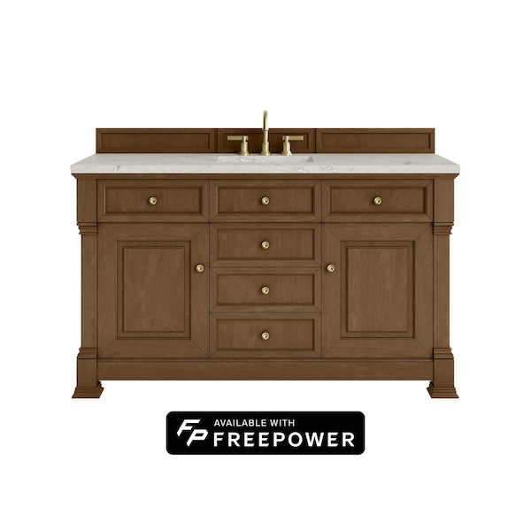 James Martin Vanities Brookfield 60 in. Single Vanity, Honey Oak w/ 3 CM Victorian Silver Silestone Top 547-V60S-HNO-FVSL - main