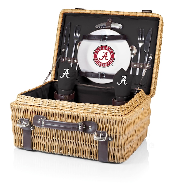 Picnic Time Family Of Brands NCAA Alabama Crimson Tide Champion Picnic Basket for 2, Large Wicker Picnic Set 208-40-179-004-0 - main