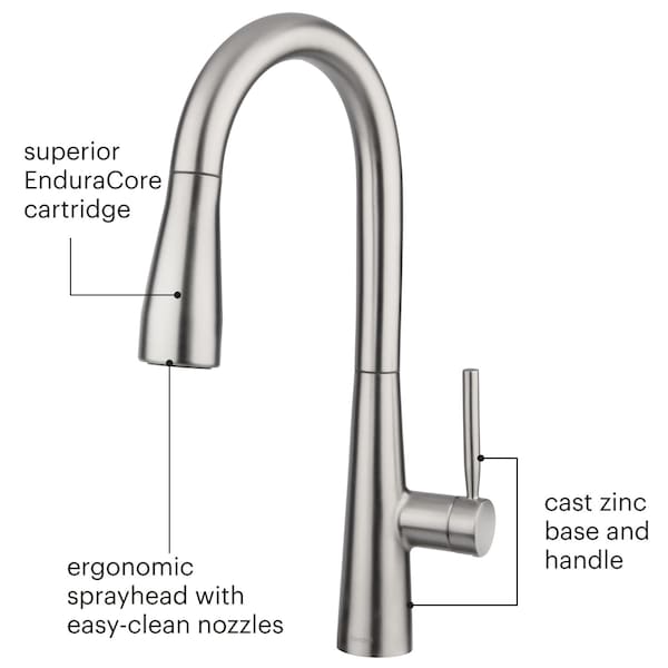 Brondell Jema High Efficiency Pull Down Kitchen Faucet - SpotClear Stainless Steel KF10-SRS - main