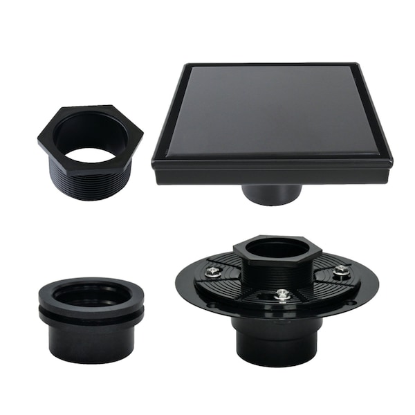 Kingston Brass 4" Stainless Steel Square Shower Drain with Flange, Matte Black BSFK6620 - main
