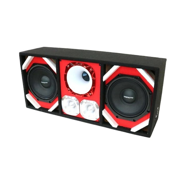 Deejay Led Loaded Box w/Two Despacito Heavy Duty 8-in Woofers One Horn and w/Two Bullet Tweeters RED TBH8RED - main