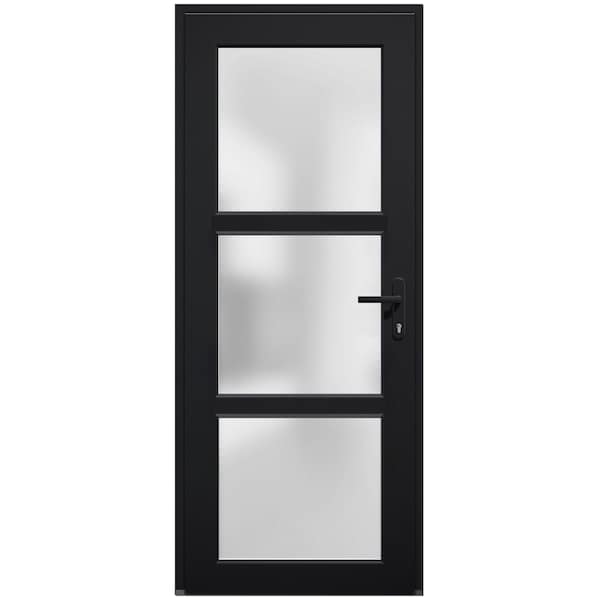 Vdomdoors Front Exterior Prehung FiberGlass Door Frosted Glass / Manux 8552 Matte Black / Office Commercial a MANUX8552EXD-BLK-W36 x H80-LH - main