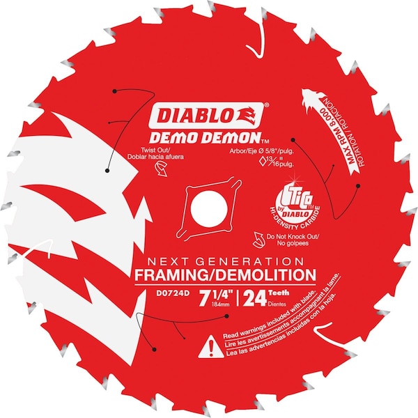Diablo Demo Demon 7-1/4'' 24-Tooth Framing/Demolition Circular Saw Blade D0724DA - main