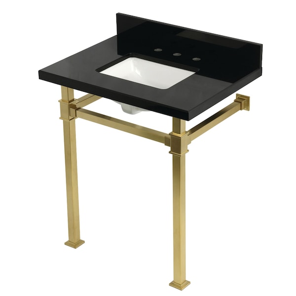 Kingston Brass 30-Inch Black Granite Console Sink with Stainless Steel Legs, 8-Inch, 3-Hole KVPK30KSQ7 - main