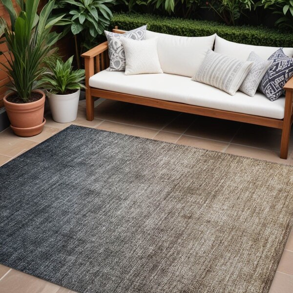 Homeroots 9' X 12' Taupe And Gray Ombre Washable Indoor Outdoor Area Rug 563707 - main