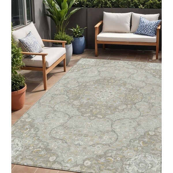 Homeroots 5' X 8' Taupe And Ivory Medallion Washable Indoor Outdoor Area Rug 617474 - main
