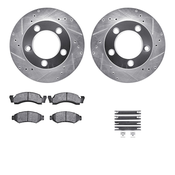 Dynamic Friction Co DFC Brake Rotor - Drilled & Slotted - Silver- Heavy Duty Brake Pad includes Hardware 7412-54010 - main